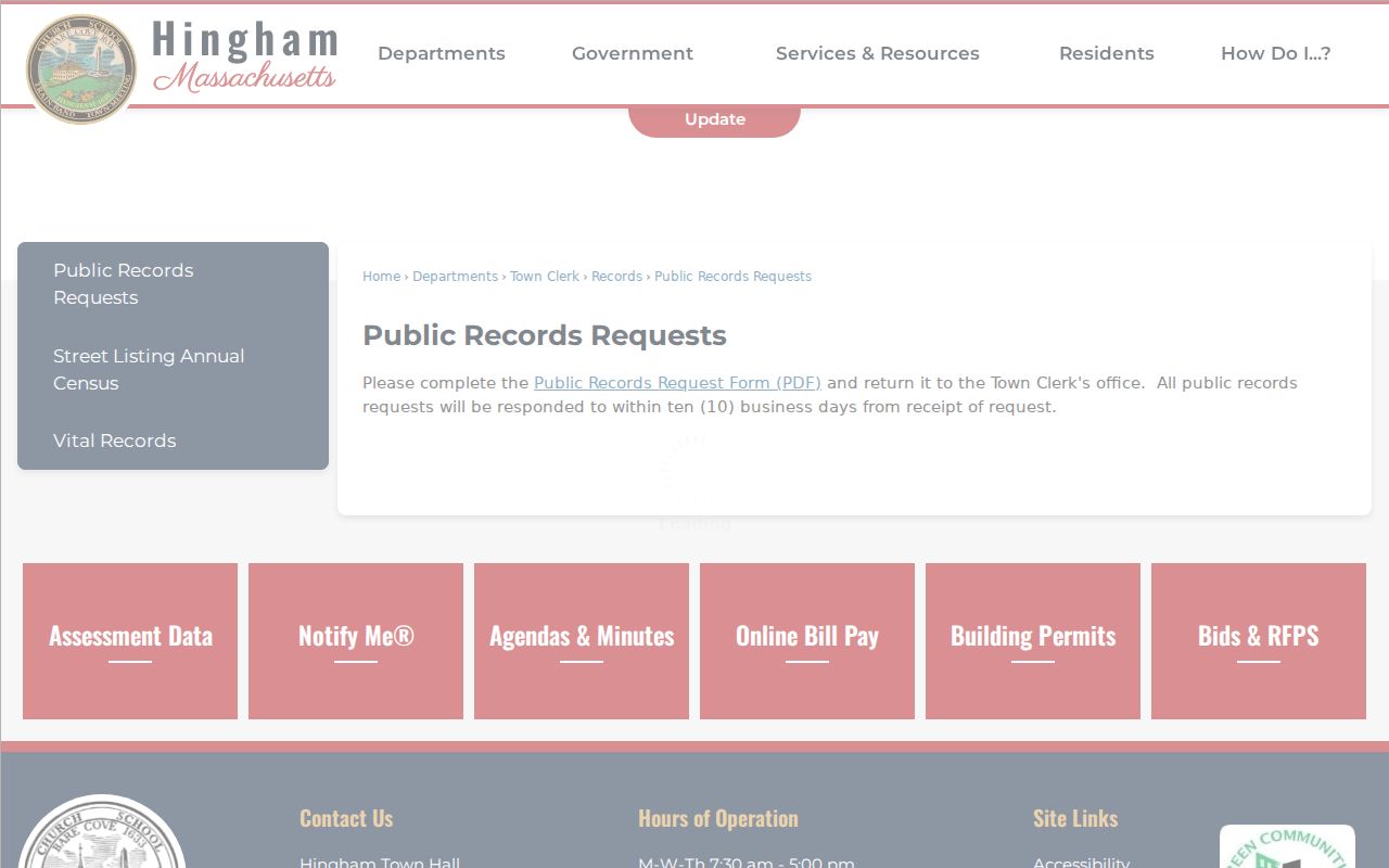 Hingham residents directory public records request instructions