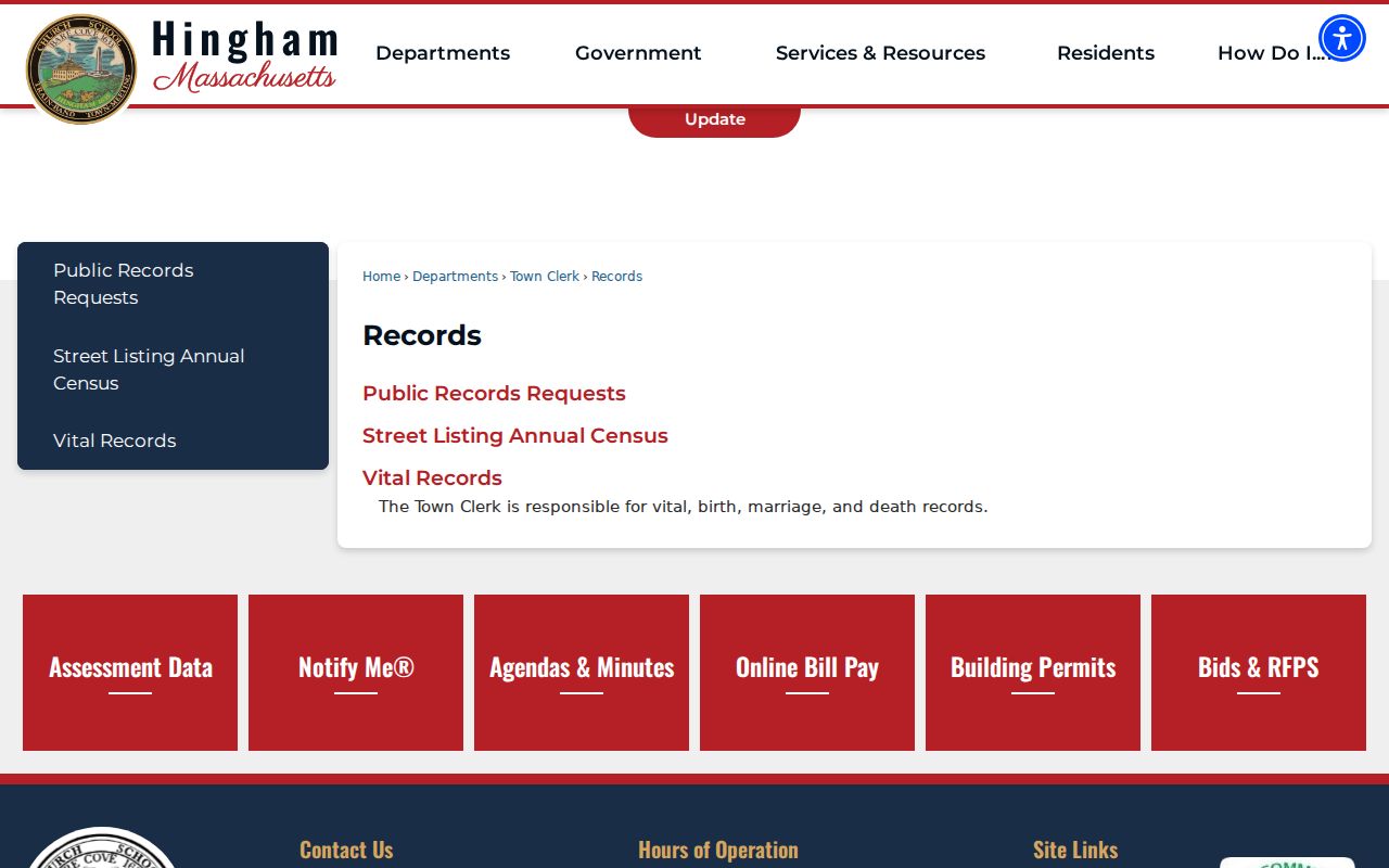 Hingham residents directory Town Clerk records gateway