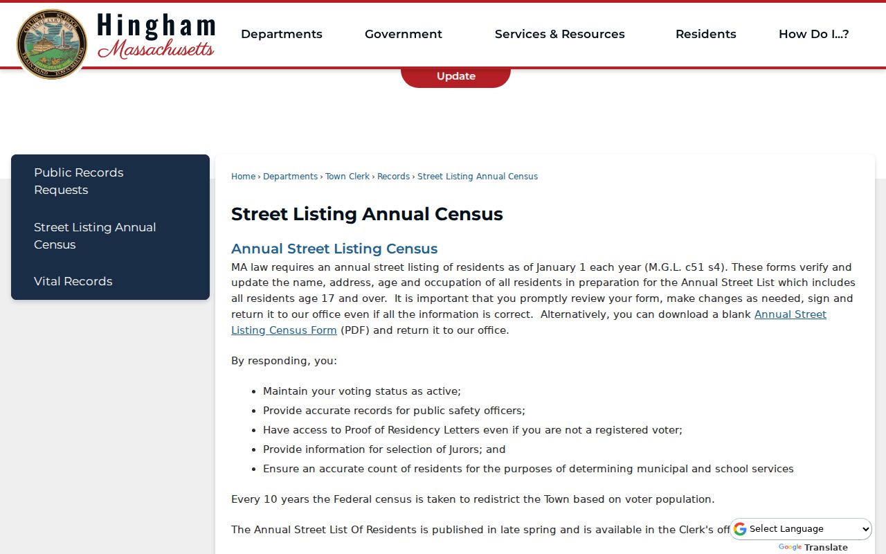 Hingham residents directory annual street listing information