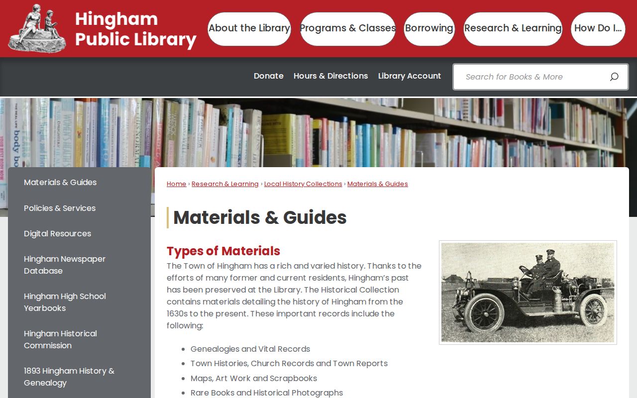 Hingham previous residents house-history research through Library materials guides