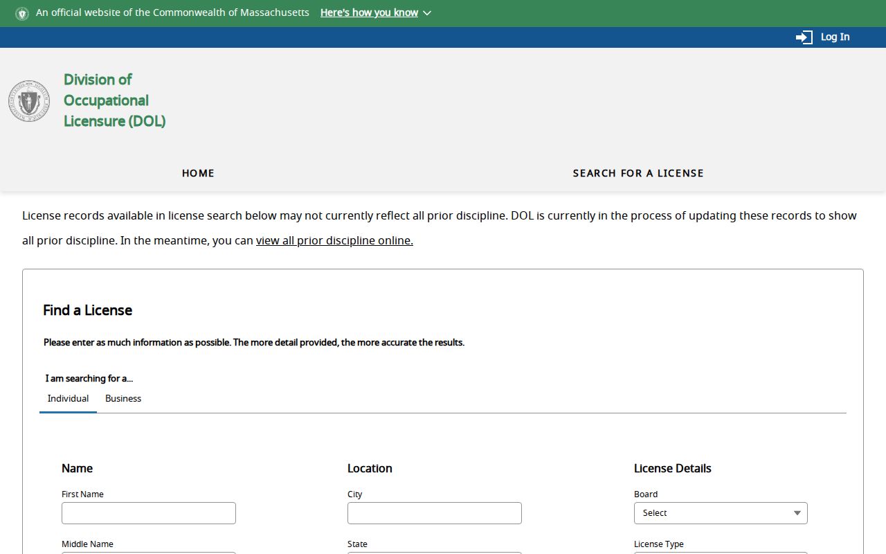 Hingham resident lookup Massachusetts license search form
