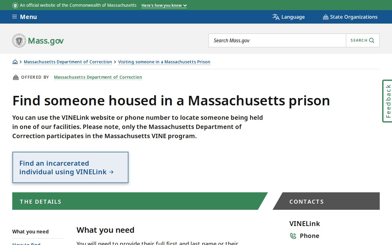 Hingham resident lookup Massachusetts prison locator instructions